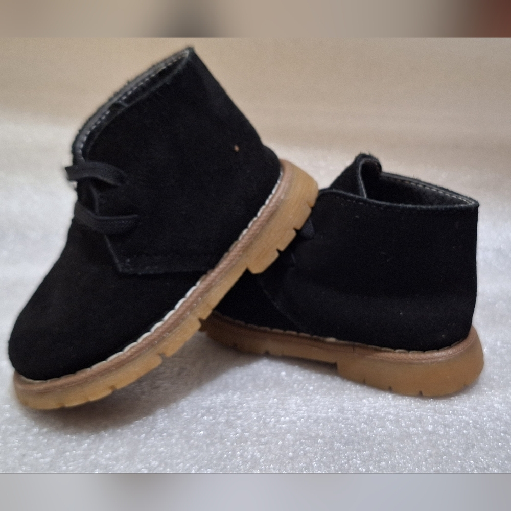 Black Suede Toddler Booties with Tan Soles